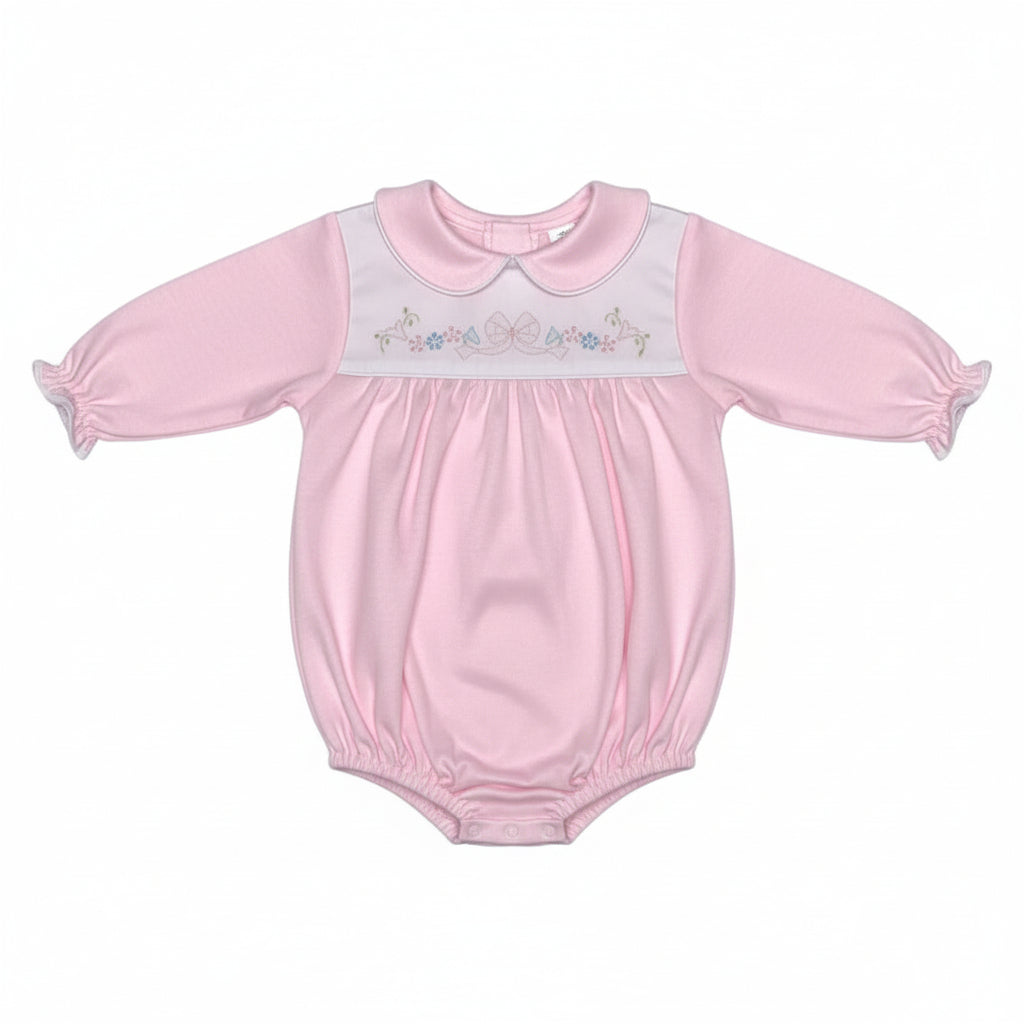 Auraluz Pink/White Long Sleeve Double Knit Bubble W/Shadow Emb Bow & Bullion Flowers 6553 5209