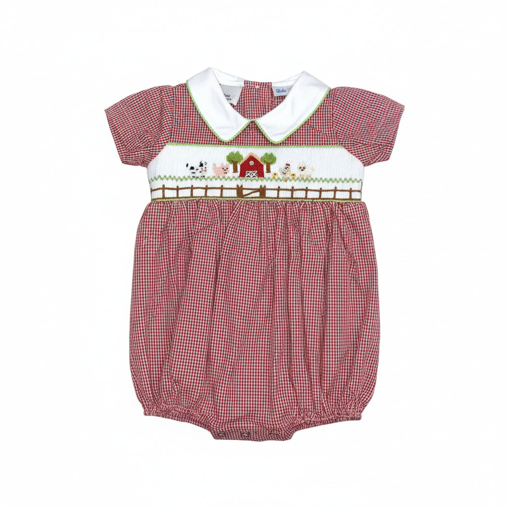 Lulu Bebe Farm Smocked Red Gingham Bubble NOAH-8 5208