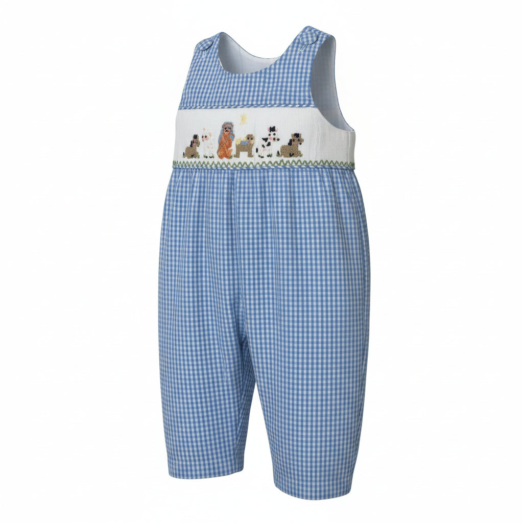 Delaney Boys Blue Gingham Check Smocked Nativity Long Jon Jon DELF25-36 5207