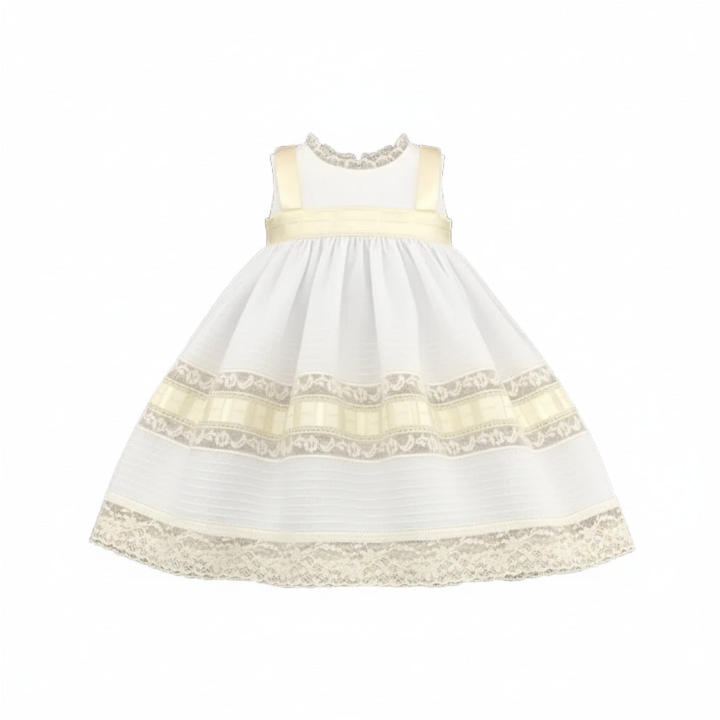 Treasured Memories White Sleeveless Dress w/ Ecru Lace & Ribbon S1018 WH/EC/EC