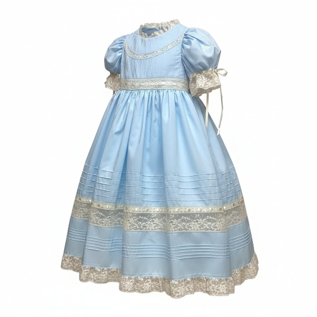 Treasured Memories Dress W/Ecru Lace & Ribbon, Lace Insertion W/Lace Belt at Waist W/Ribbon Tie Tucks W/Lace Hem 5607 5112