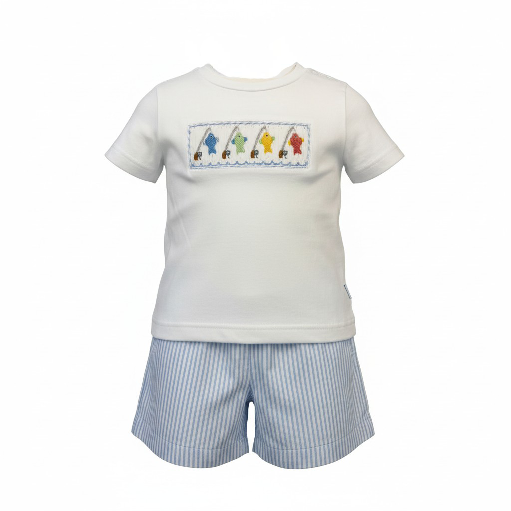Lulu Bebe Go Fish Smocked Boys Short Set TOM-16 5302