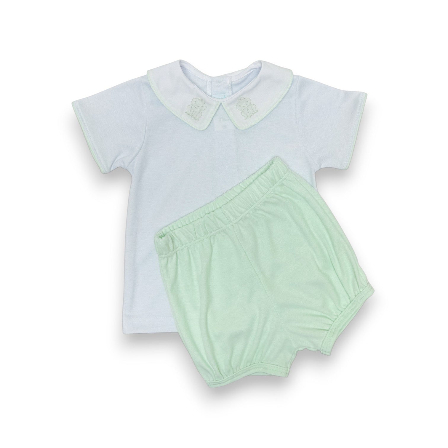 Auraluz 2pc Double Knit Green/White Frog Shadow Emb Bloomer Set 6814 5304