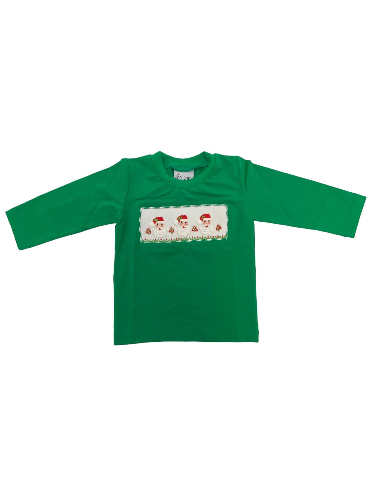 Delaney Boys Green Smocked Santa Head LS TShirt 10 5108