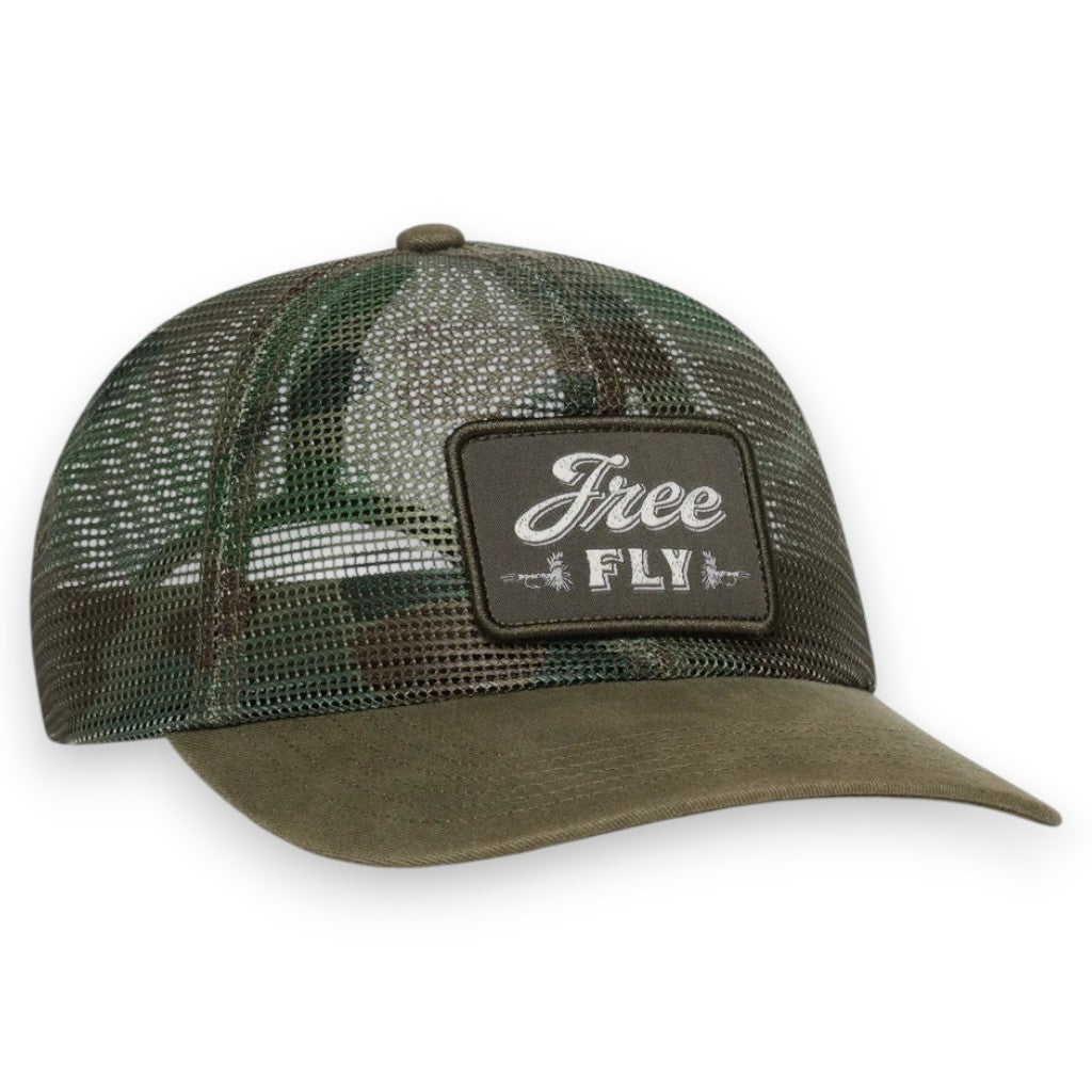 Free Fly Youth Outfitters Mesh Patch Hat Vintage Camo Oil Green 5307