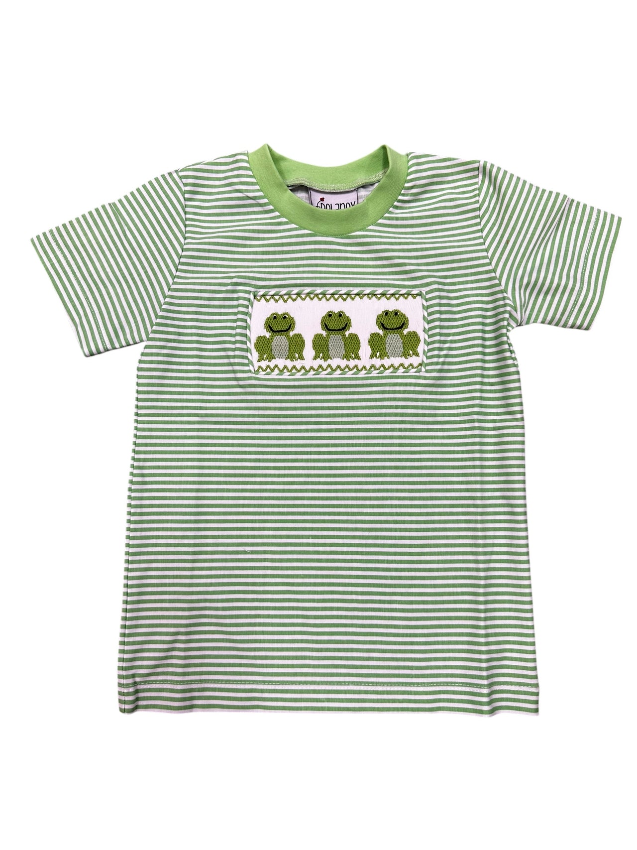 Delaney Boys Green White Stripe Smocked Frog Tshirt DELS-132 5201