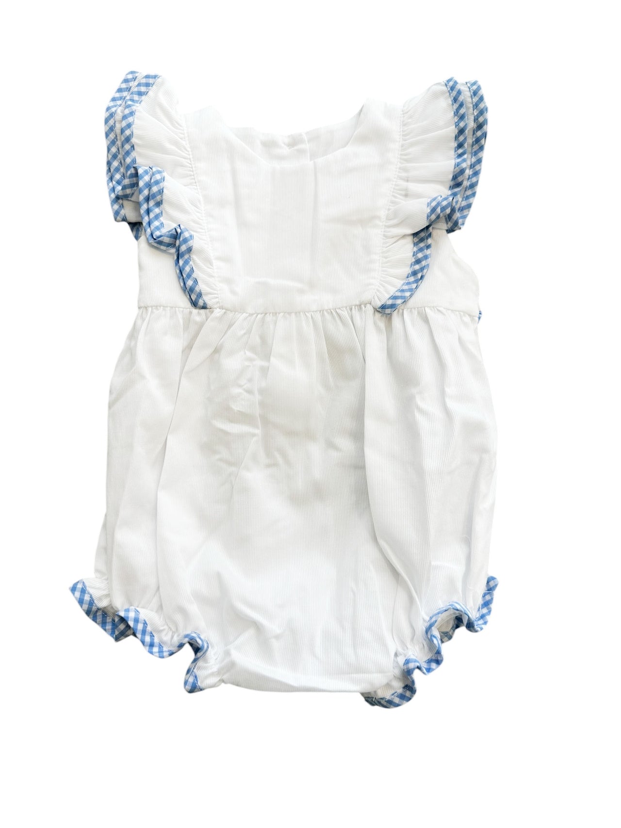 Delaney Girls White Pique Apron Ruffle Bubble Accented in Blue Check DELS25-177 5201