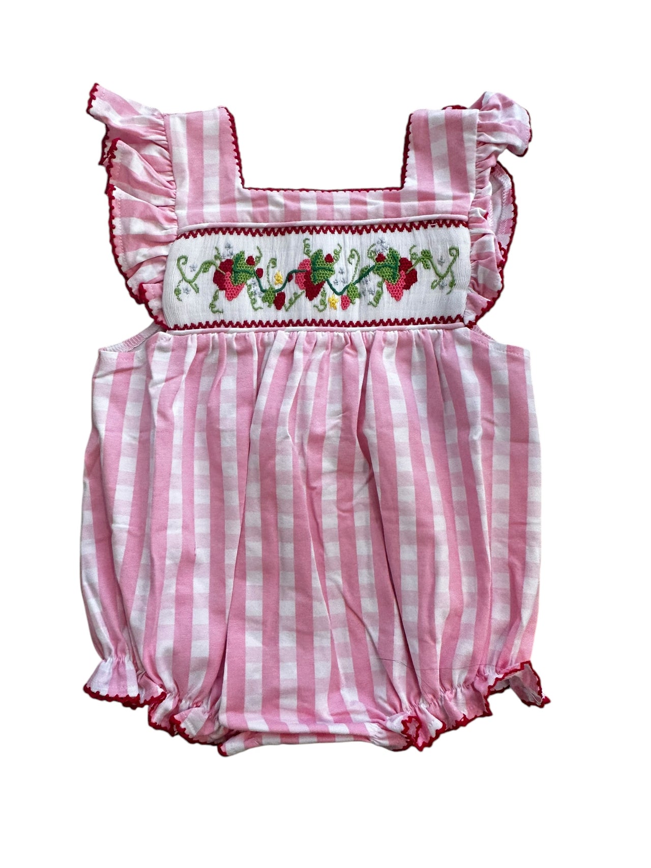 Delaney Girls Pink Check Sleeveless Smocked Strawberry Bubble  DELS25-171 5201