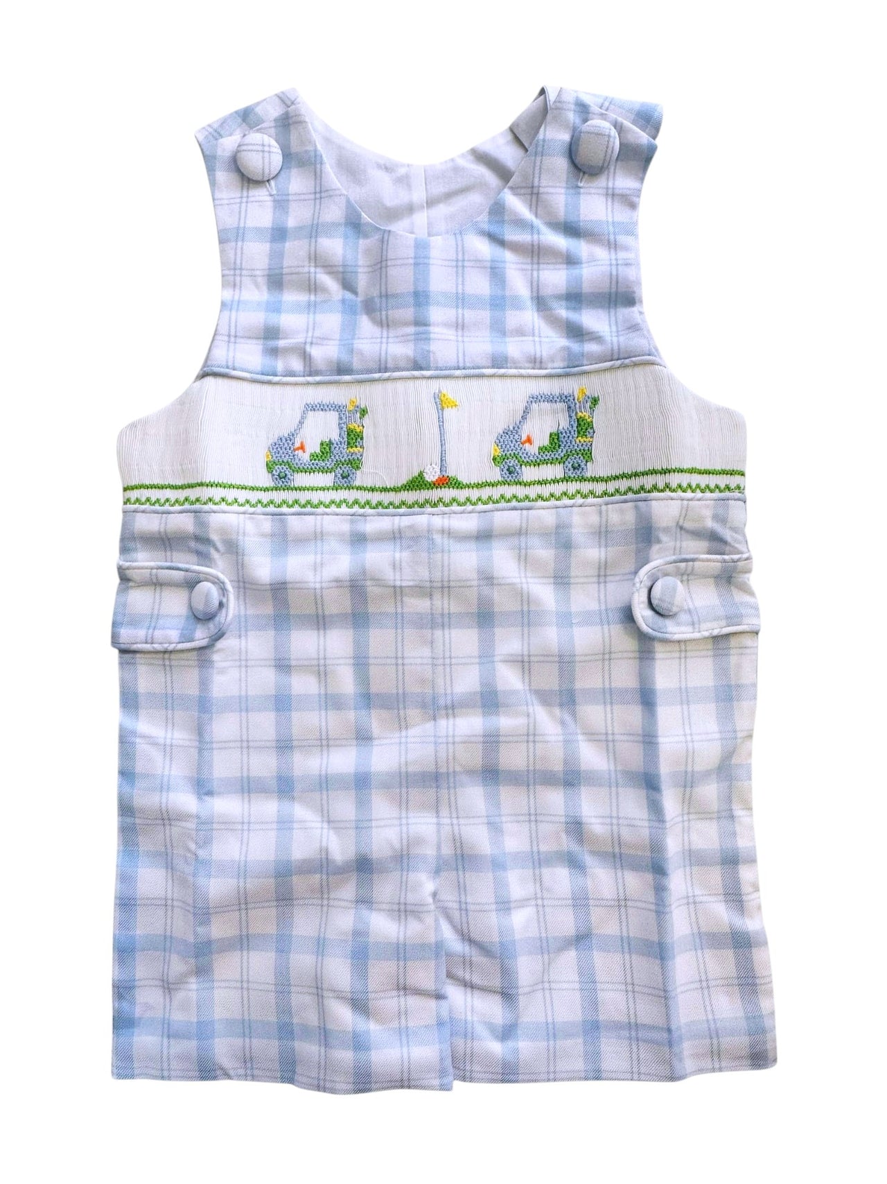 Delaney Boys Lt Blue Plaid Smocked Golf Short Jon Jon DELS25-190 5201