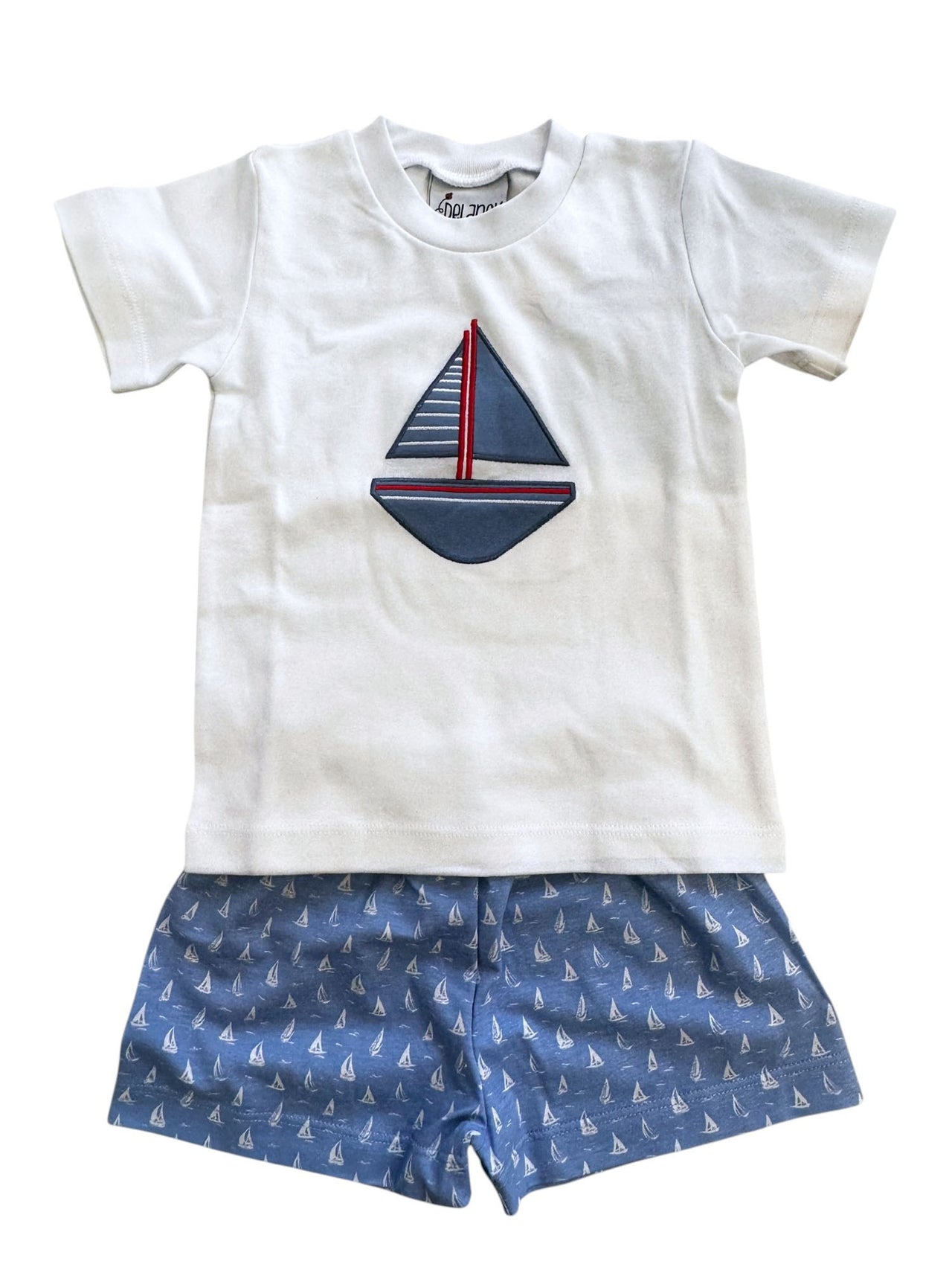 Delaney Boys White Applique Sailboat TShirt W/Sailboats Shorts DELS25-194 5201