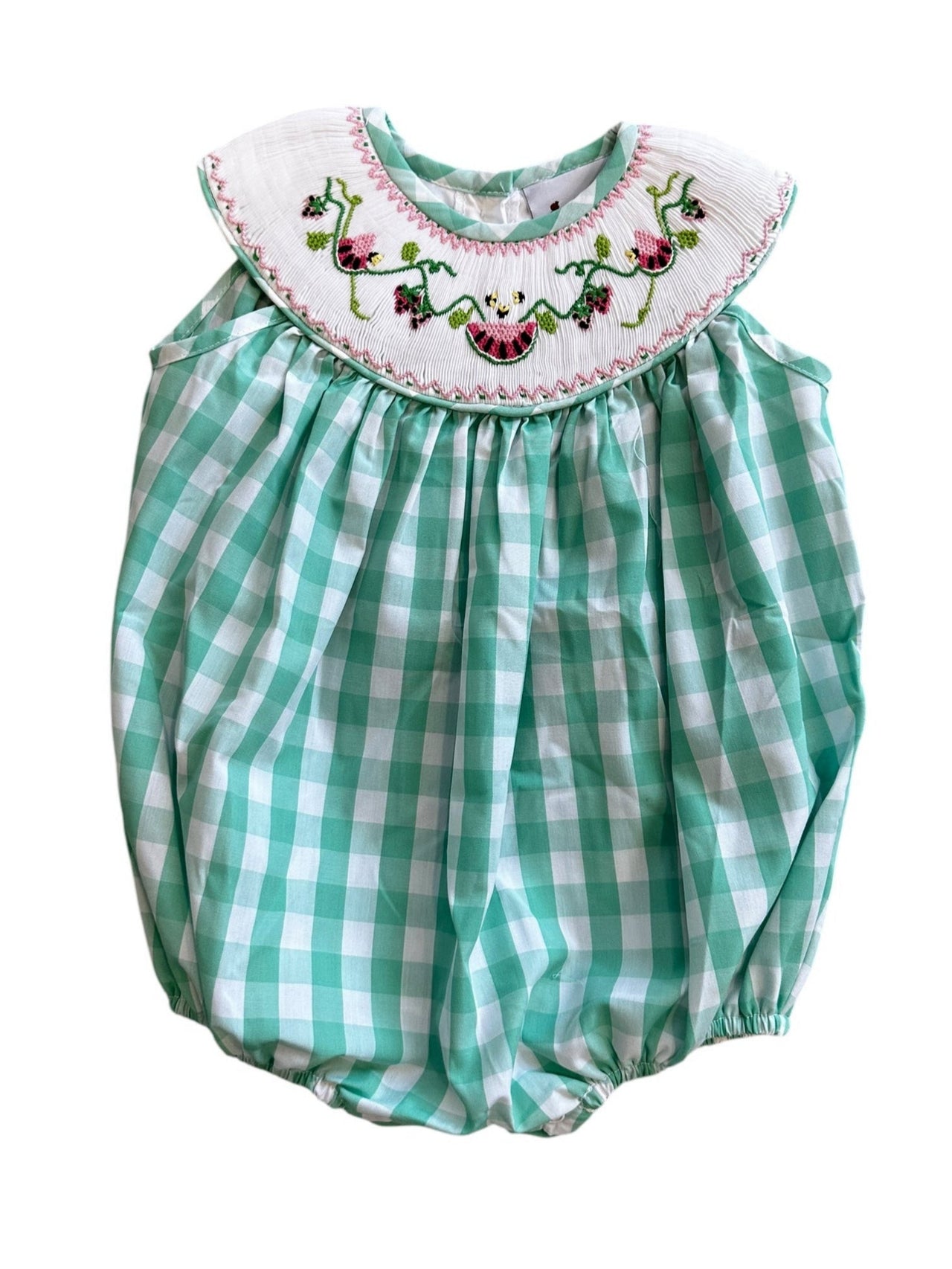 Delaney Spring Green Check Smocked Watermelon Collar Sleeveless Bubble DELS25-97 5201