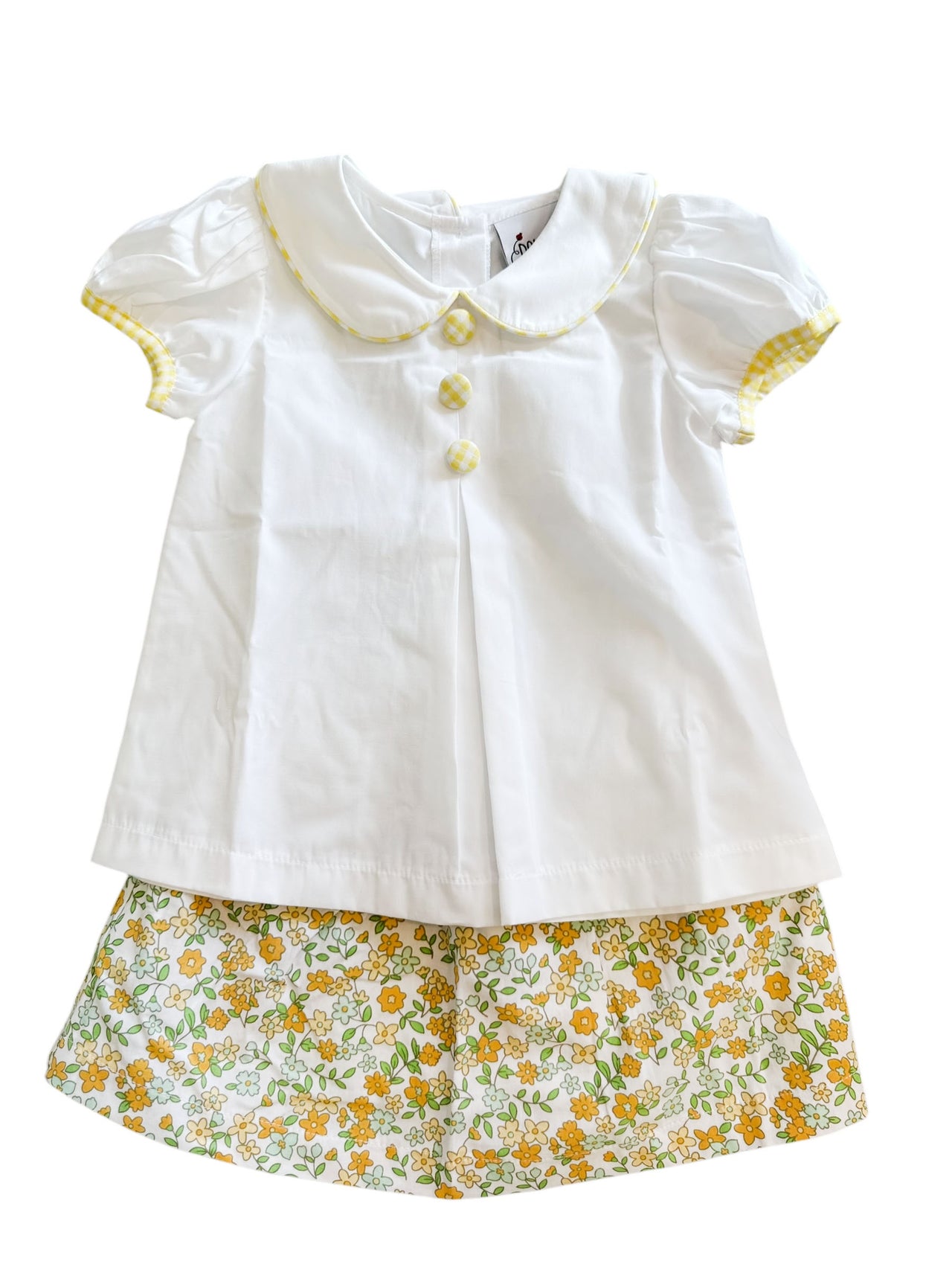 Delaney Girls White Knit T-Shirt Front Pleat Yellow Trim/Yellow Floral Ruffle Skirt DELS25-90 5201