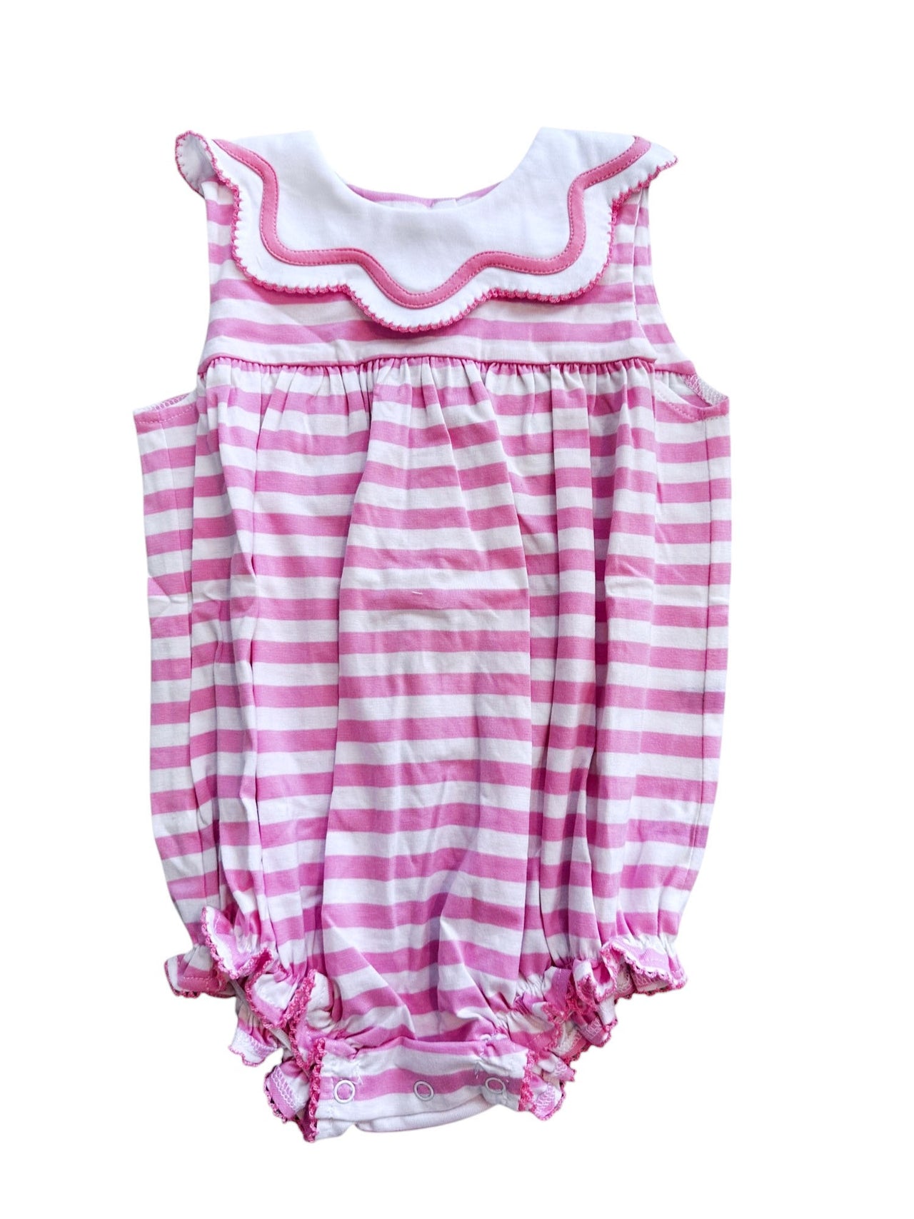 Delaney Girls Pink White Stripe Knit Sleeveless Scallop Collar Bubble DELS25-147 5201