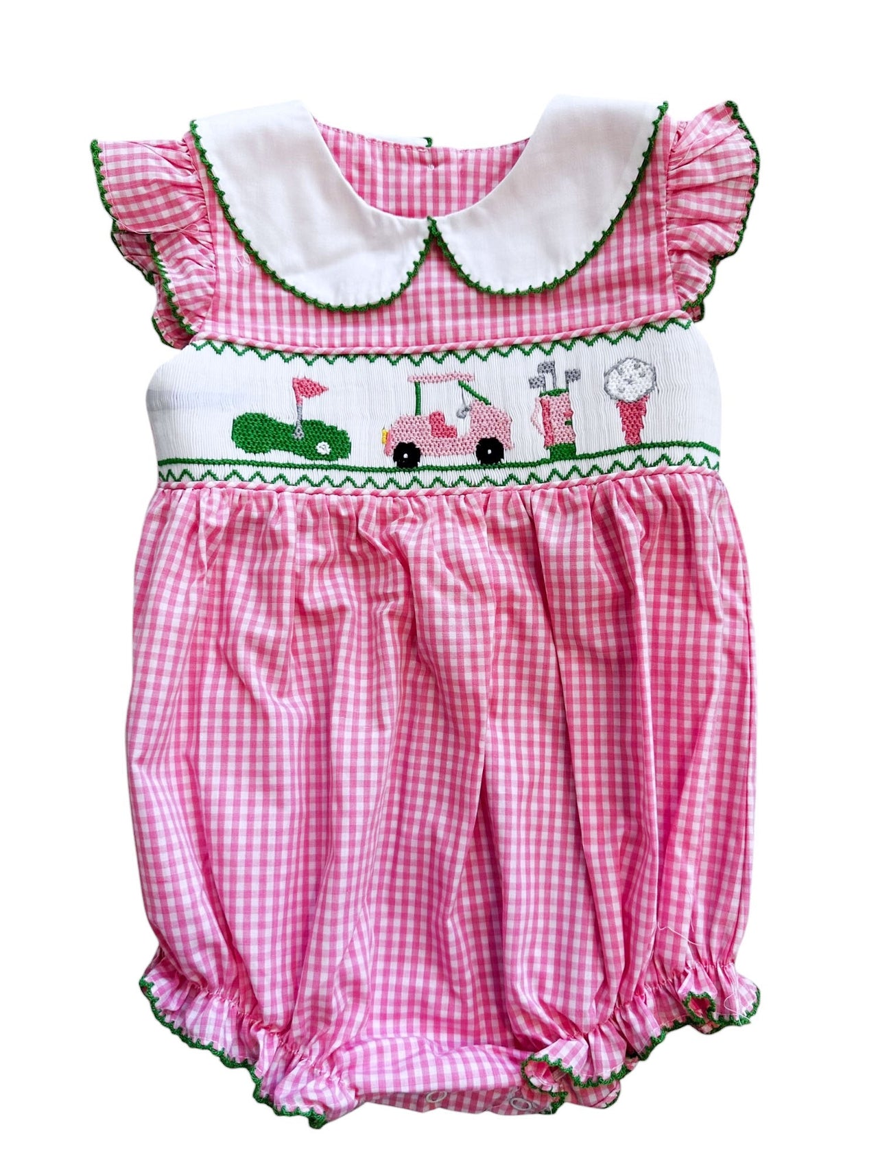 Delaney Girls Pink Gingham Smocked Golf Bubble DELS25-188 5201