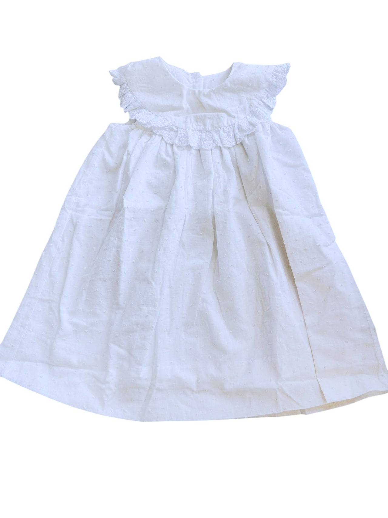 Delaney Girls White Swiss Dot Lined Round Collar Sleeveless Dress DELS25-134 5201