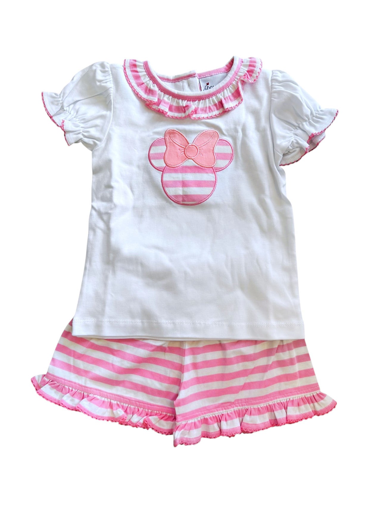 Delaney Girls Pink/White Stripe Applique Mouse Ear Short Set DELS25-150 5201