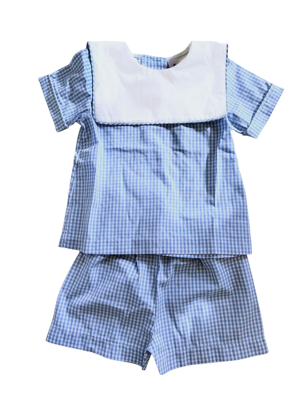 Delaney Boys Blue Check Shorts W/White Square Collar Shirt DELS25-41 5201