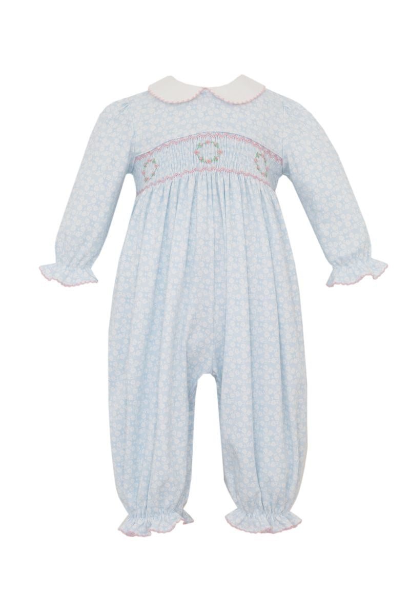 Petit Bebe Pauline Lt Blue Floral Print Knit Long Footie No/Feet L/S 493G2-MF25 5210