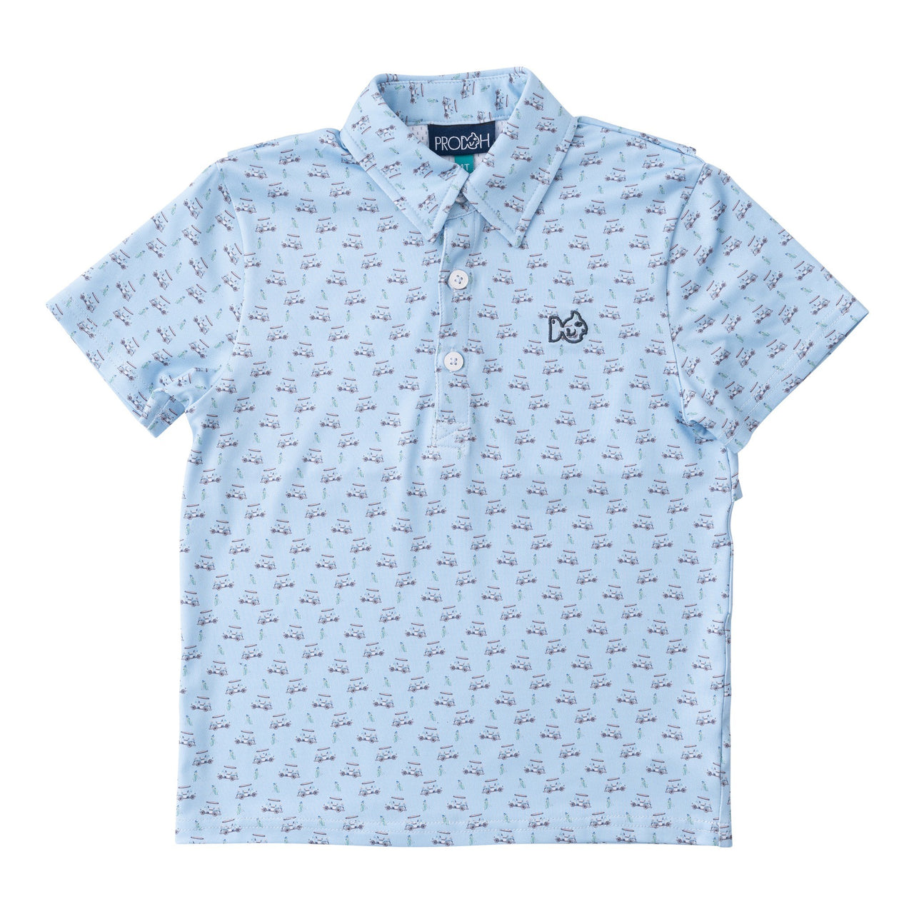 Prodoh Boys Pro Performance Polo Powder Blue Golf Cart Print 1PD0026F24 5107