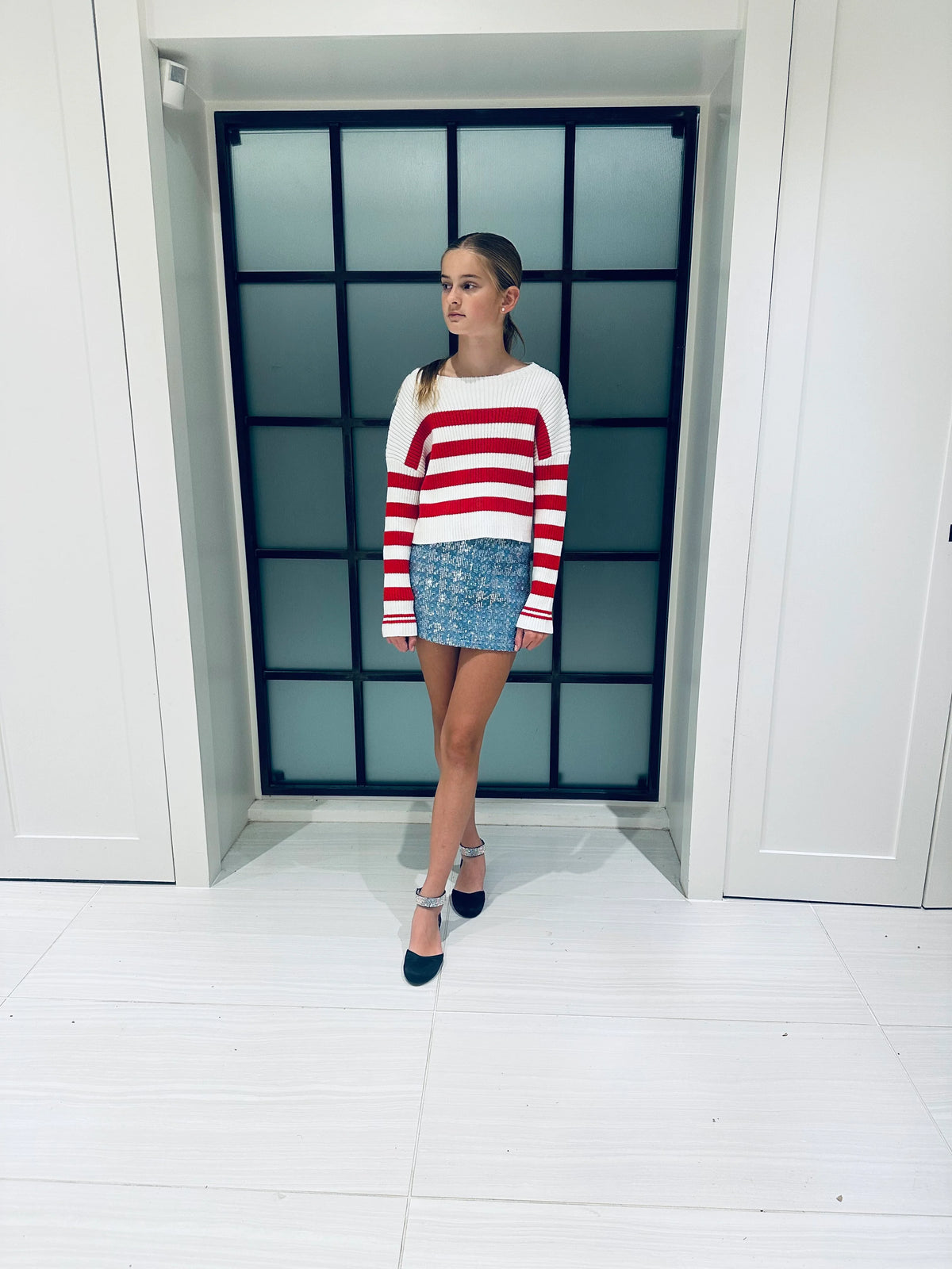 Little Olin White & Red Stripe Cotton Sweater FW2635