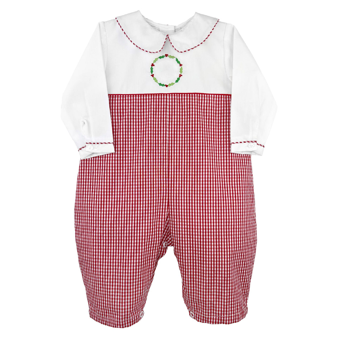 Petit Ami Longall W/Wreath Emb Red Gingham 2858/3858 5107