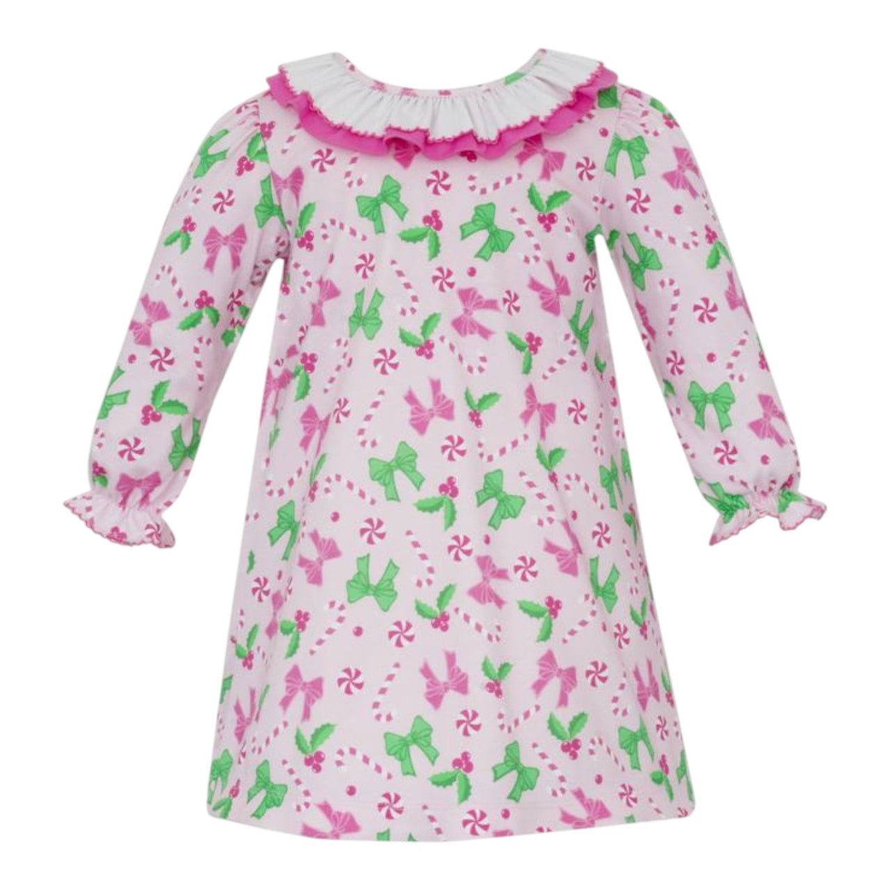 Claire & Charlie Candy Pink & Green Knit Print A-Line Dress L/S 3010DL-CH25 5210