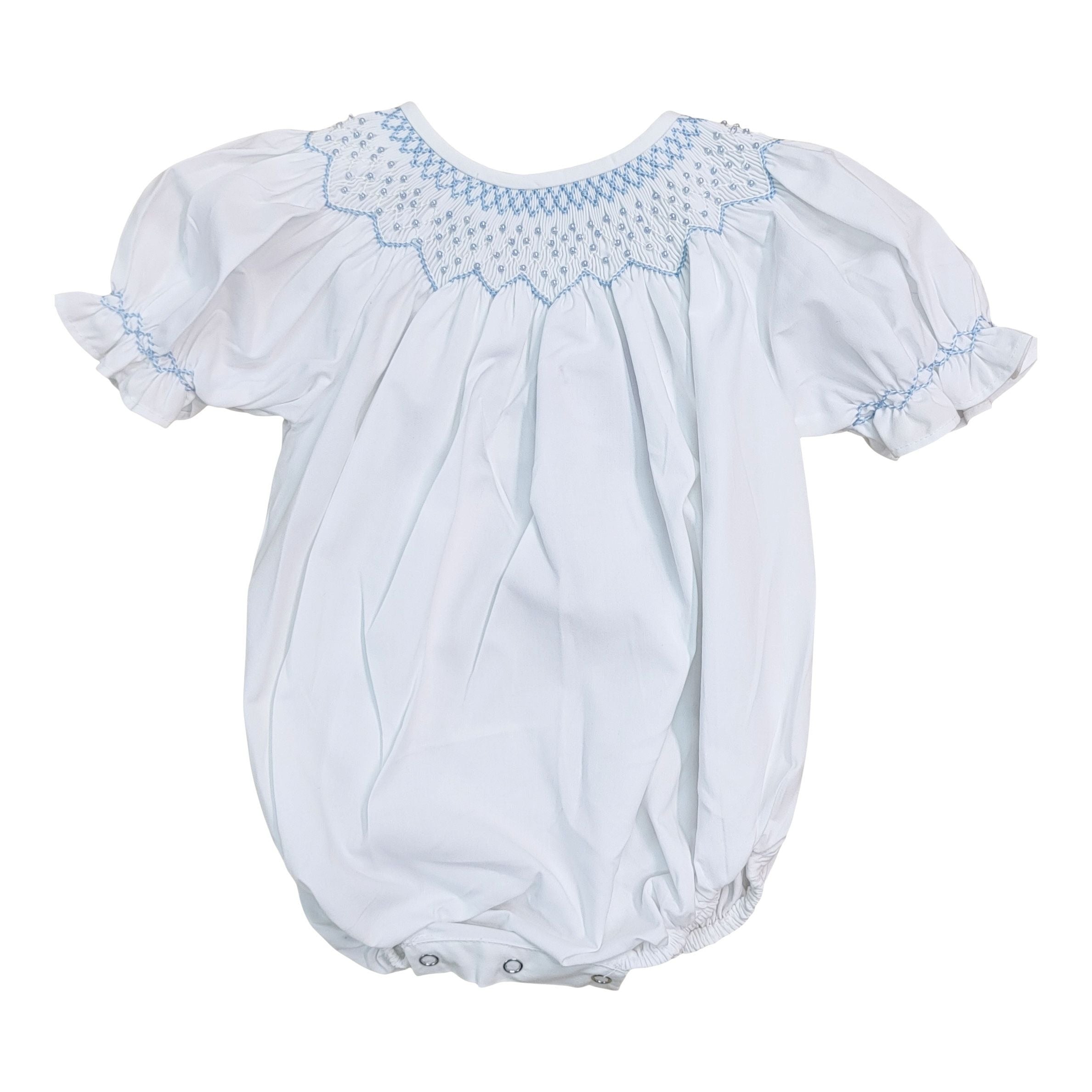 Sweet Dreams Cathy White Smocked Bubble W/Blue Pearl MT90B 5202