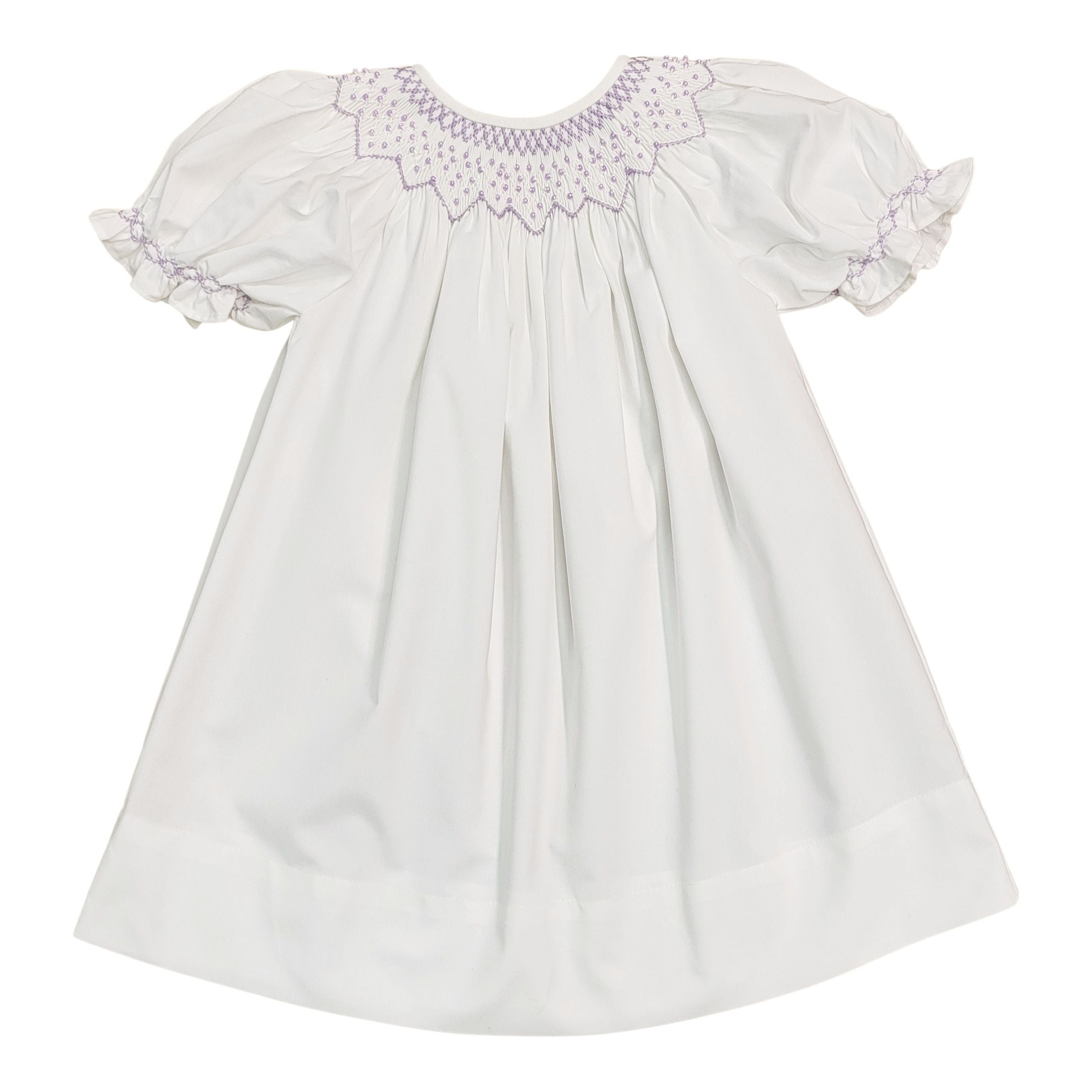 Sweet Dreams Cathy Lavender Pearl Smocked White Dress MT91L-Dr 5202