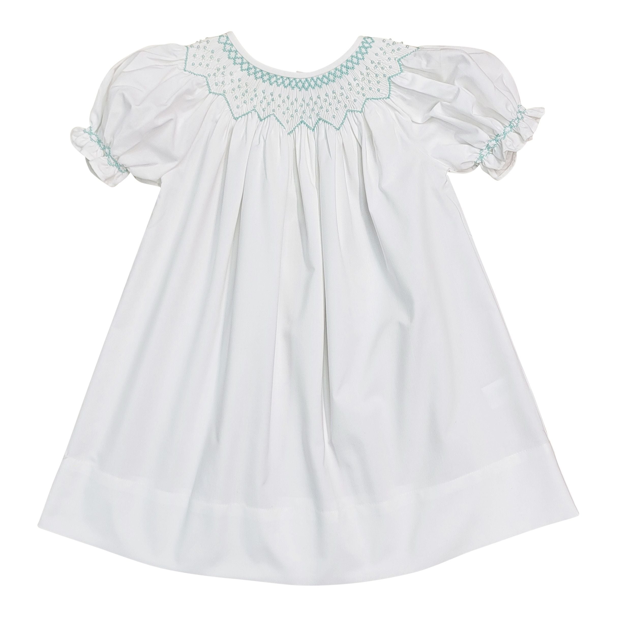 Sweet Dreams Cathy Mint Pearl Smocked White Dress MT091M-DR 5202