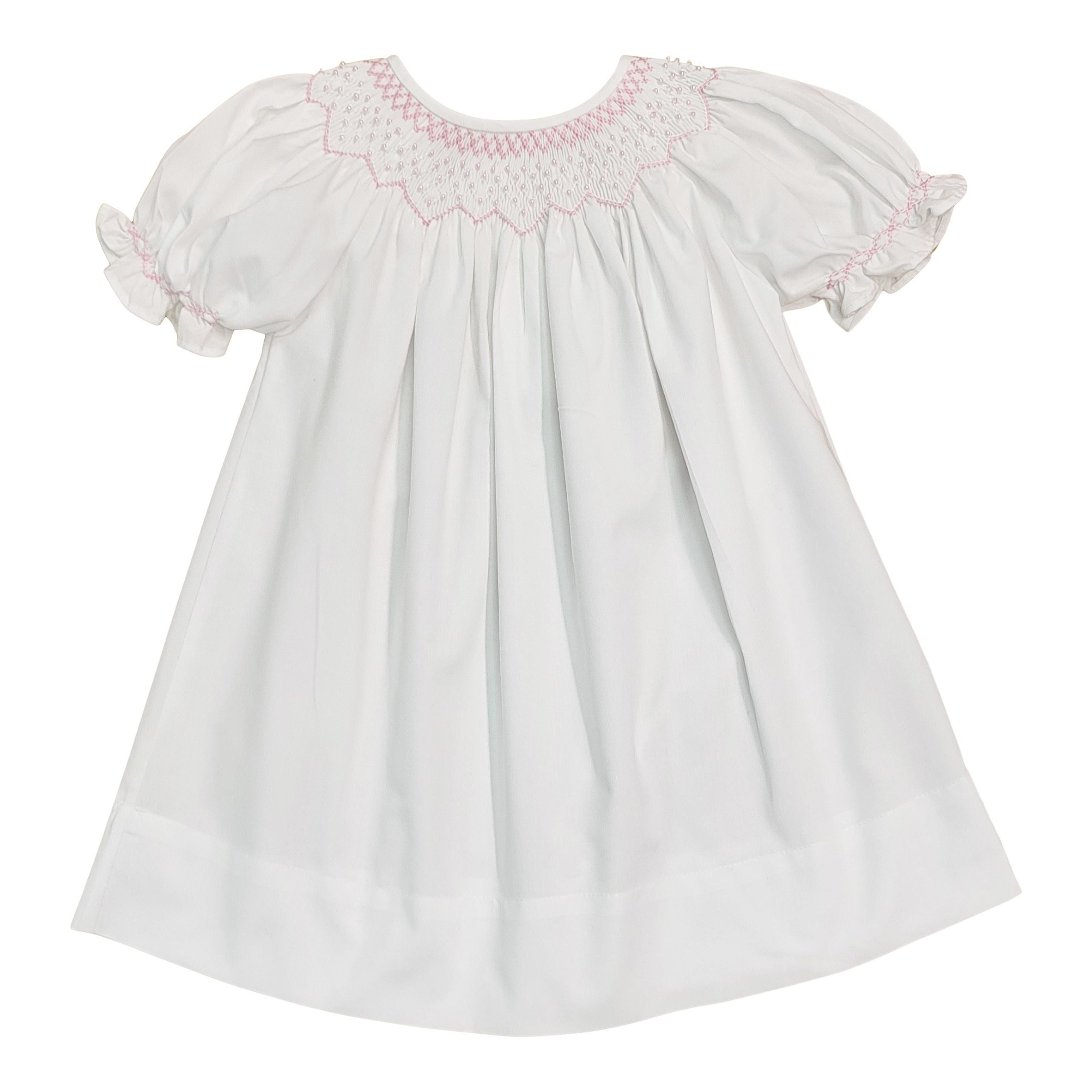Sweet Dreams Cathy Pink Pearl Smocked White Dress MT91P 5202