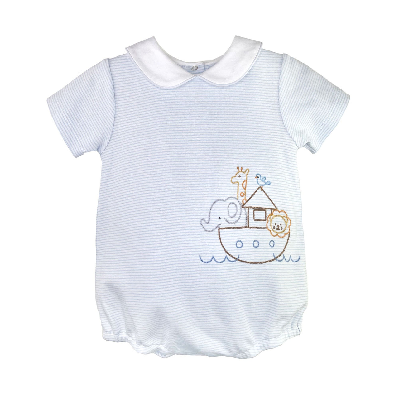 Petit Ami White/Blue Stripe Knit Bubble W/Noah's Ark Embroidery 6644/6744 5203