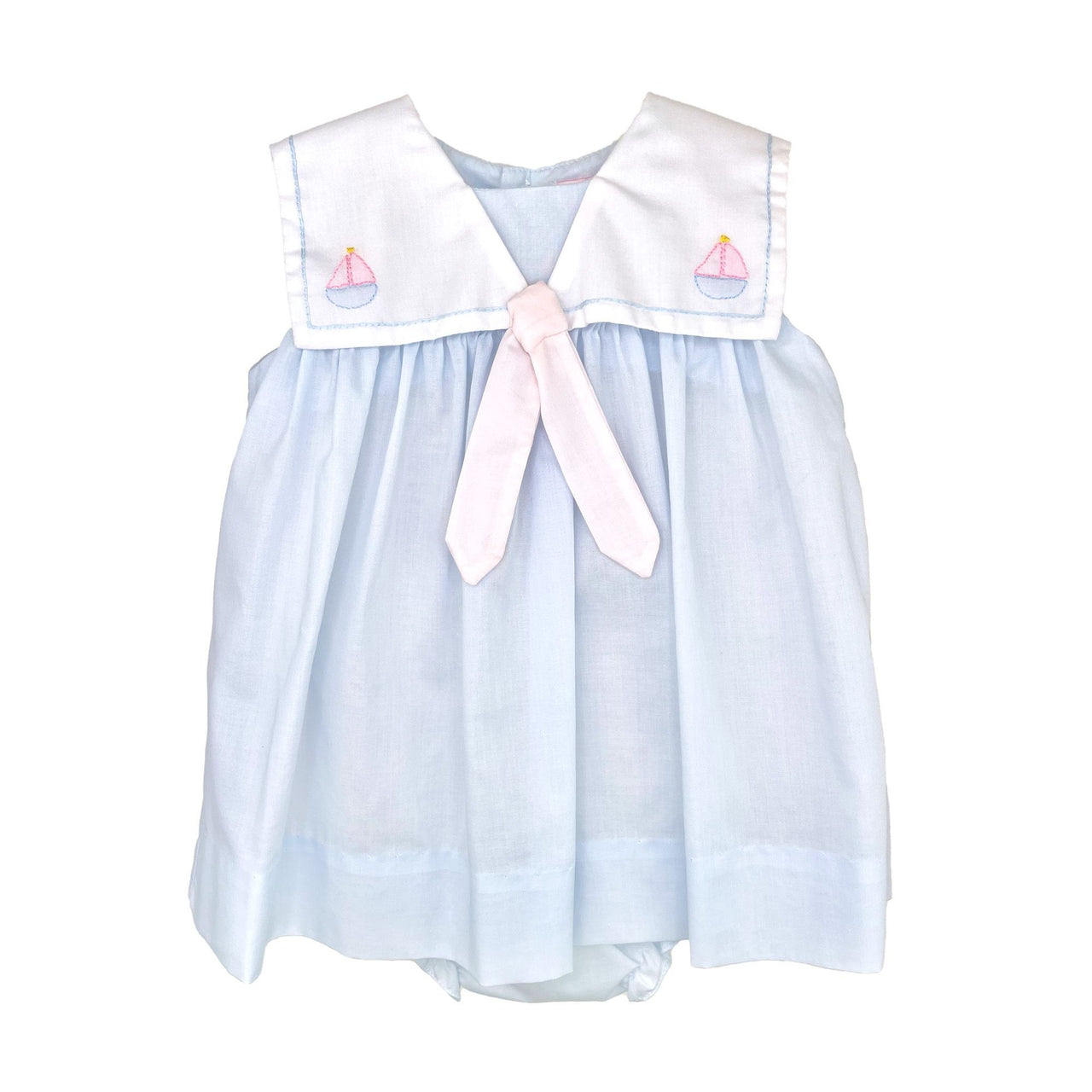 Petit Ami Blue Sailor Dress W/Sailboat Shadow Embroidery 5244/5344 5203