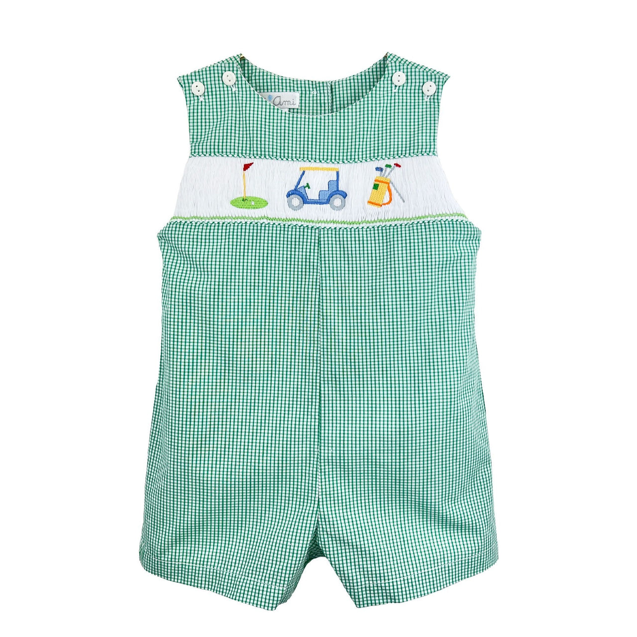 Petit Ami Green Gingham John John Smocked Golf Scene 2775/3775 5203