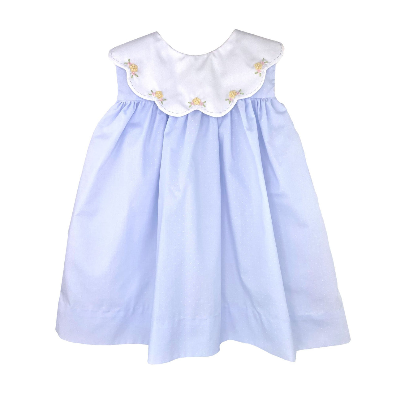 Petit Ami Blue Float Dress W/White Scalloped Collar w/Bullion  Floral Embroidery 2270/3270/4270 5203