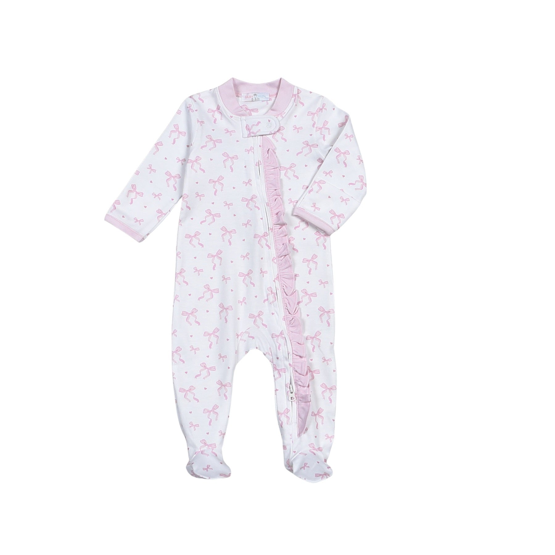 Baby Loren Pink Bow Pima Zipper Footie PCQ-114 5207