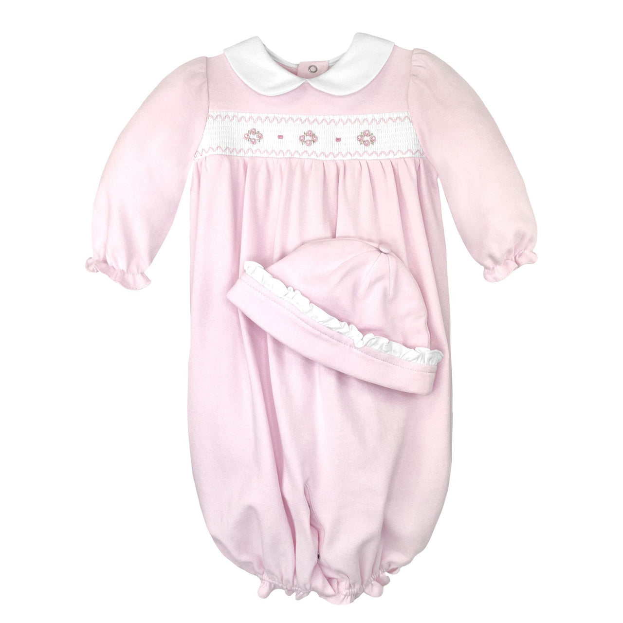 Petit Ami Light Pink Smocked Convertibag & Hat NB  6154 5109