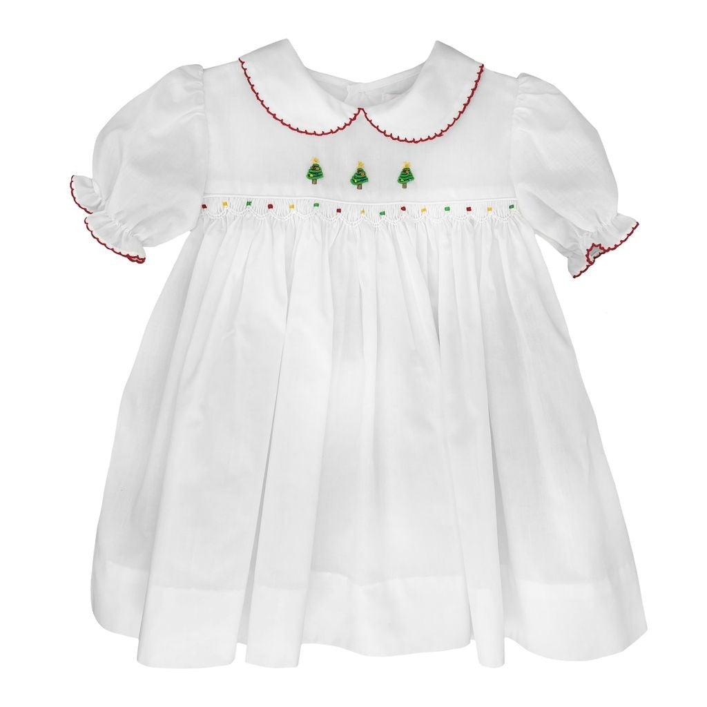 Petit Ami 3 Christmas Tree Embroidered White Dress W/Red Piping 5242/5342 5211