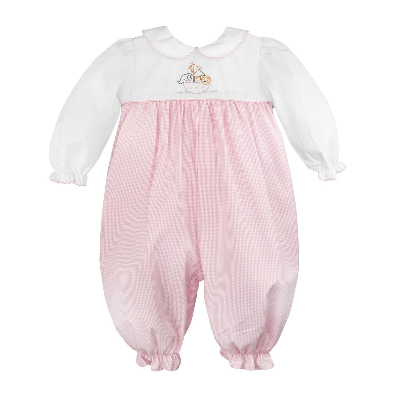 Petit Ami Noah's Ark Embroidered Longall Pink/White 2390 5109