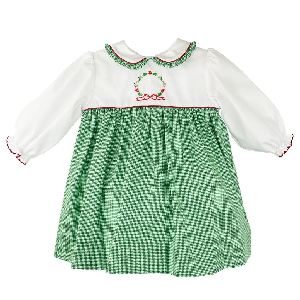 Petit Ami White/Green Gingham/Red Wreath Emb 2339/4339 5211