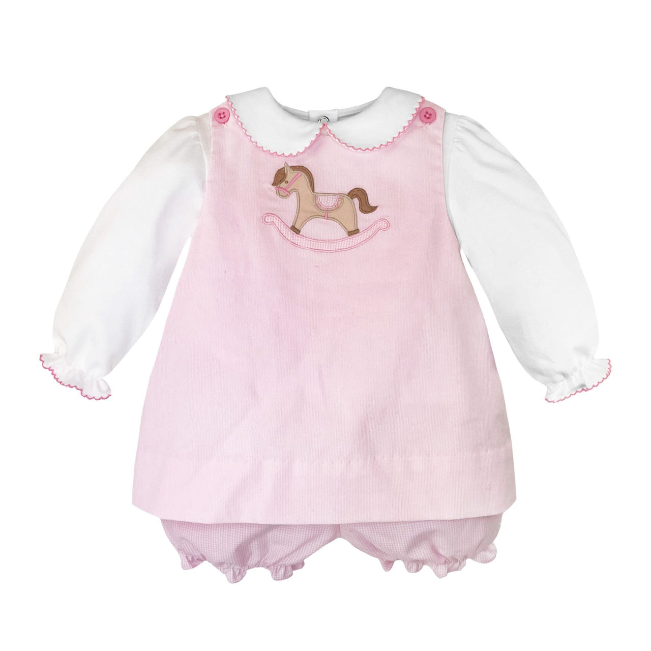 Petit Ami Pink Cord Jumper/Shirt/Bloomer W/Rocking Horse App 2357/3357 5109