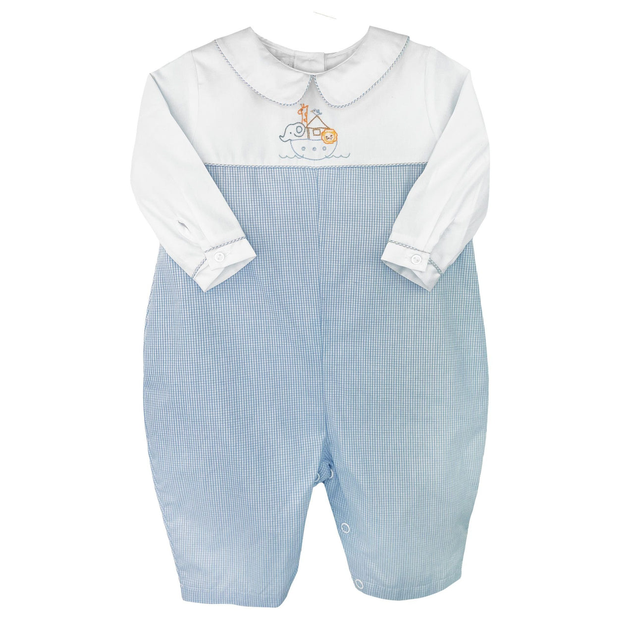 Petit Ami Noah's Ark Longall White/Blue Gingham 2890 5109