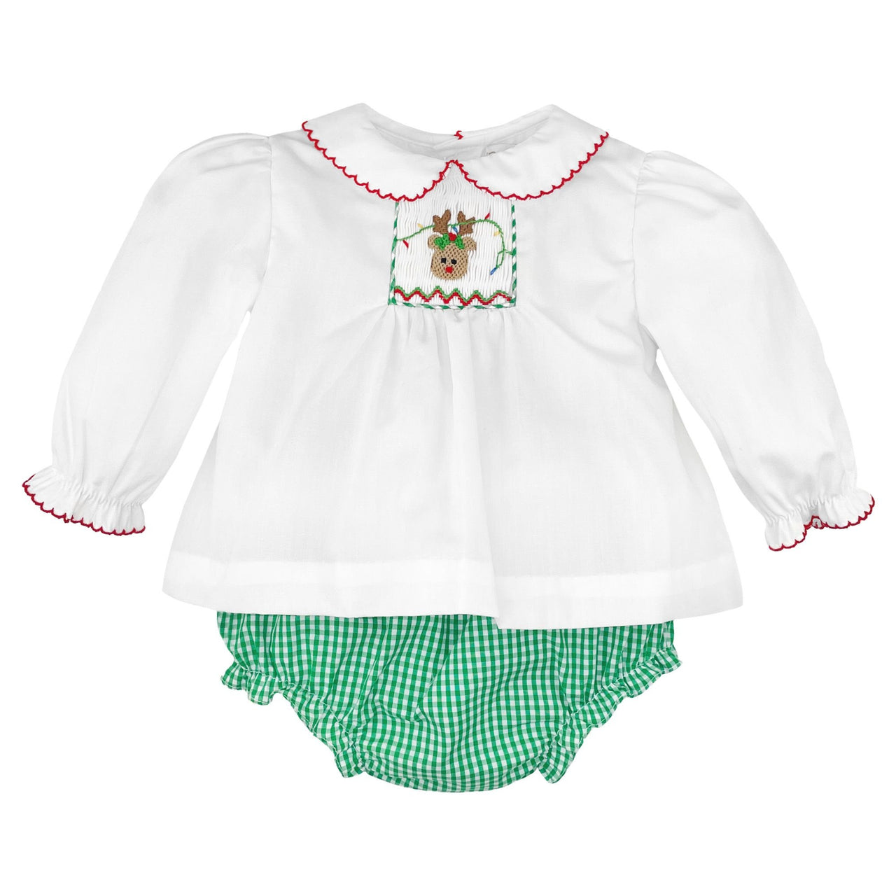 Petit Ami Diaper Set W/Reindeer Pix Smocking Insert 1382 5109