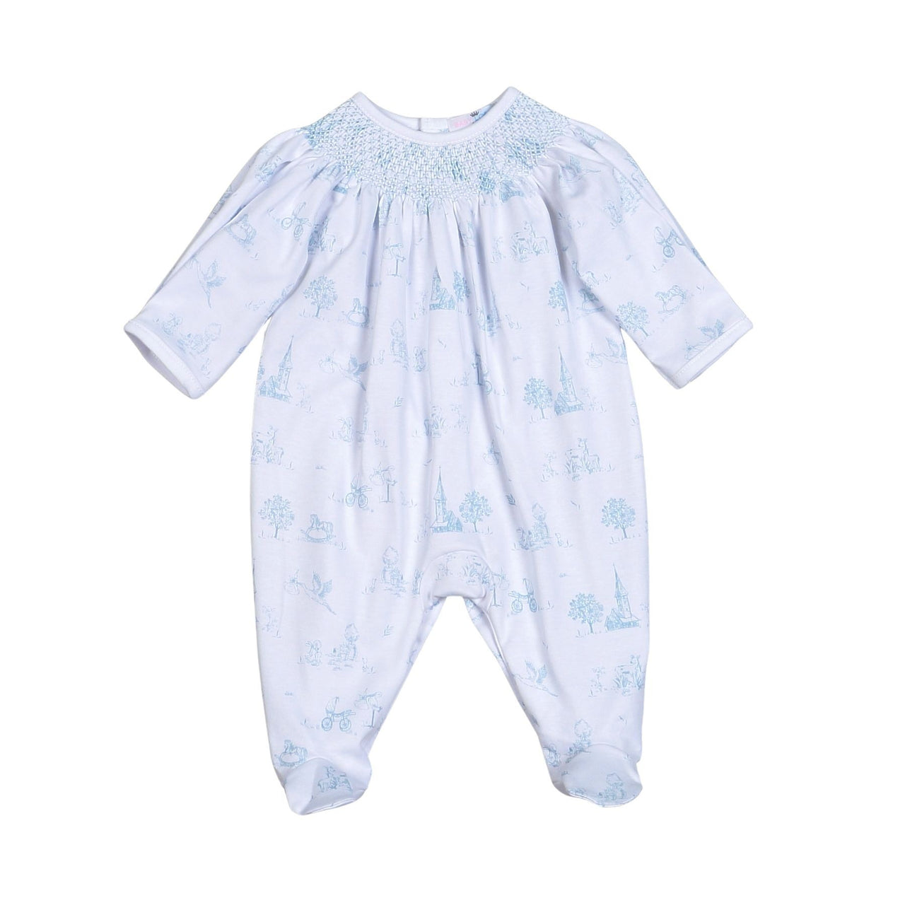 Baby Loren Blue Baby Toile Pima Hand Smocked Footie BTI-214 5201