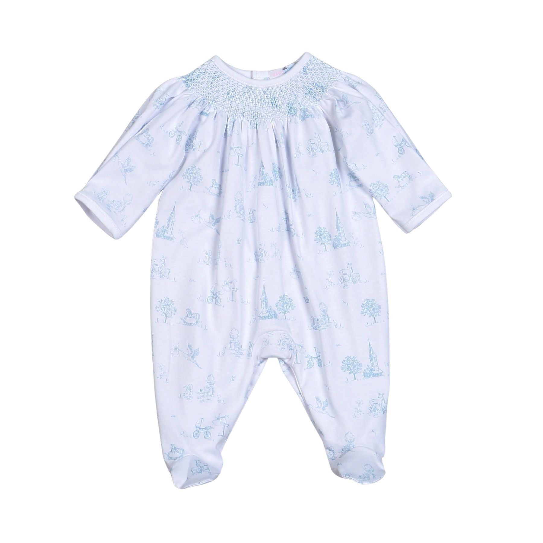 Baby Loren Blue Baby Toile Pima Hand Smocked Footie BTI-214 5201