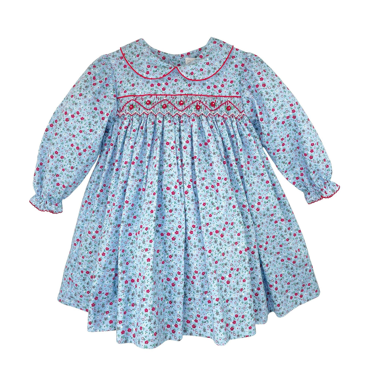 Petit Ami Floral Smocked  Dress/Bloomer W/Red Cord 3377/4377 5109