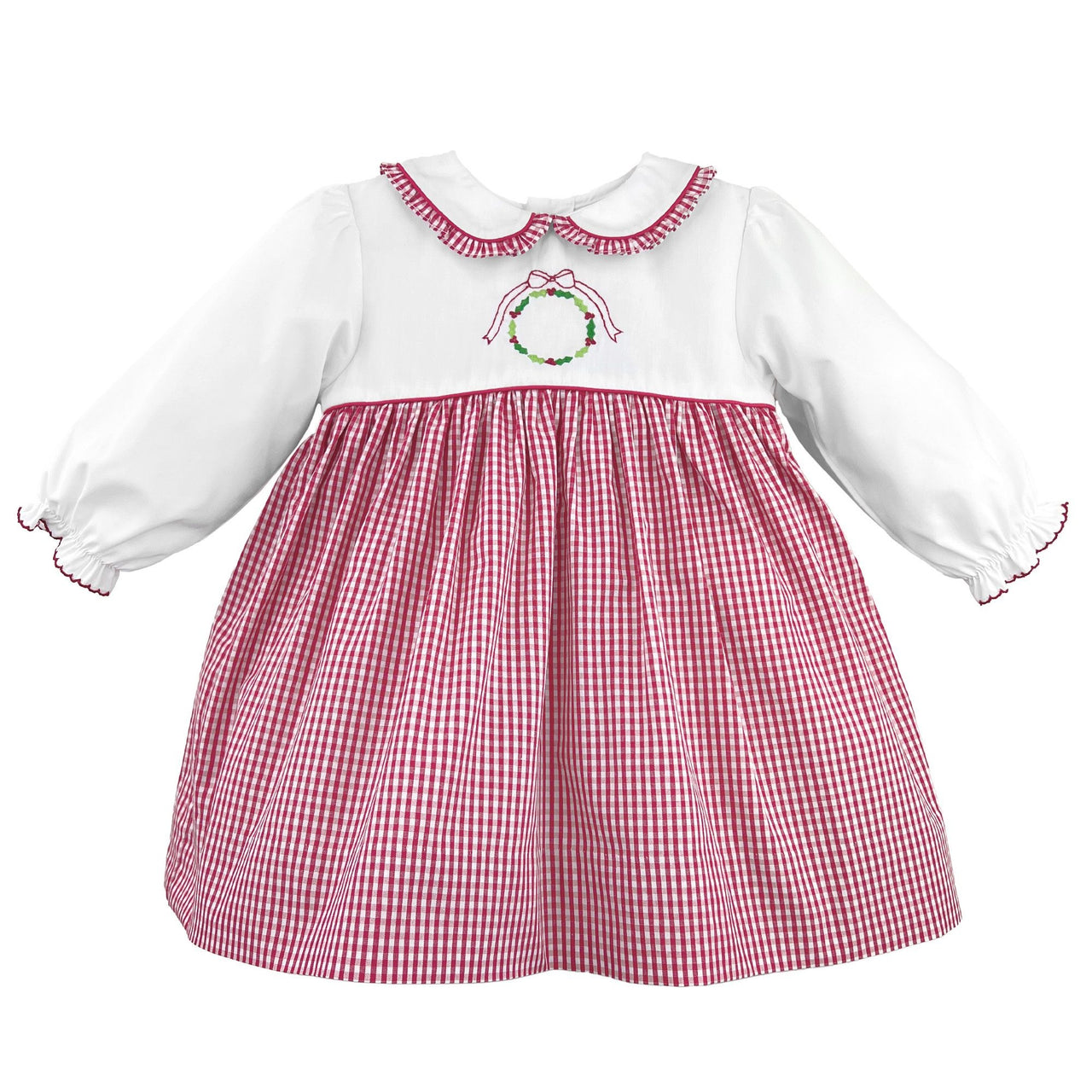 Petit Ami Red/White Gingham Dress W/ Wreath Emb 3358/4358 5109