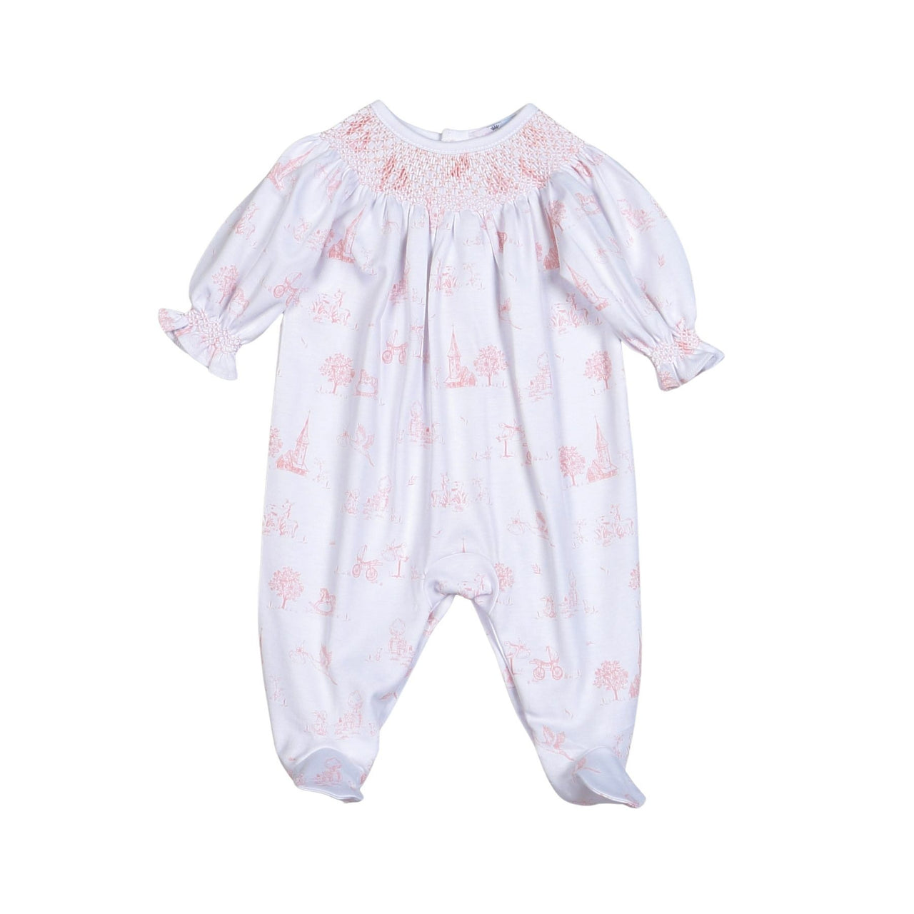 Baby Loren Pink Baby Toile Pima Hand Smocked Footie BTI-514 5201