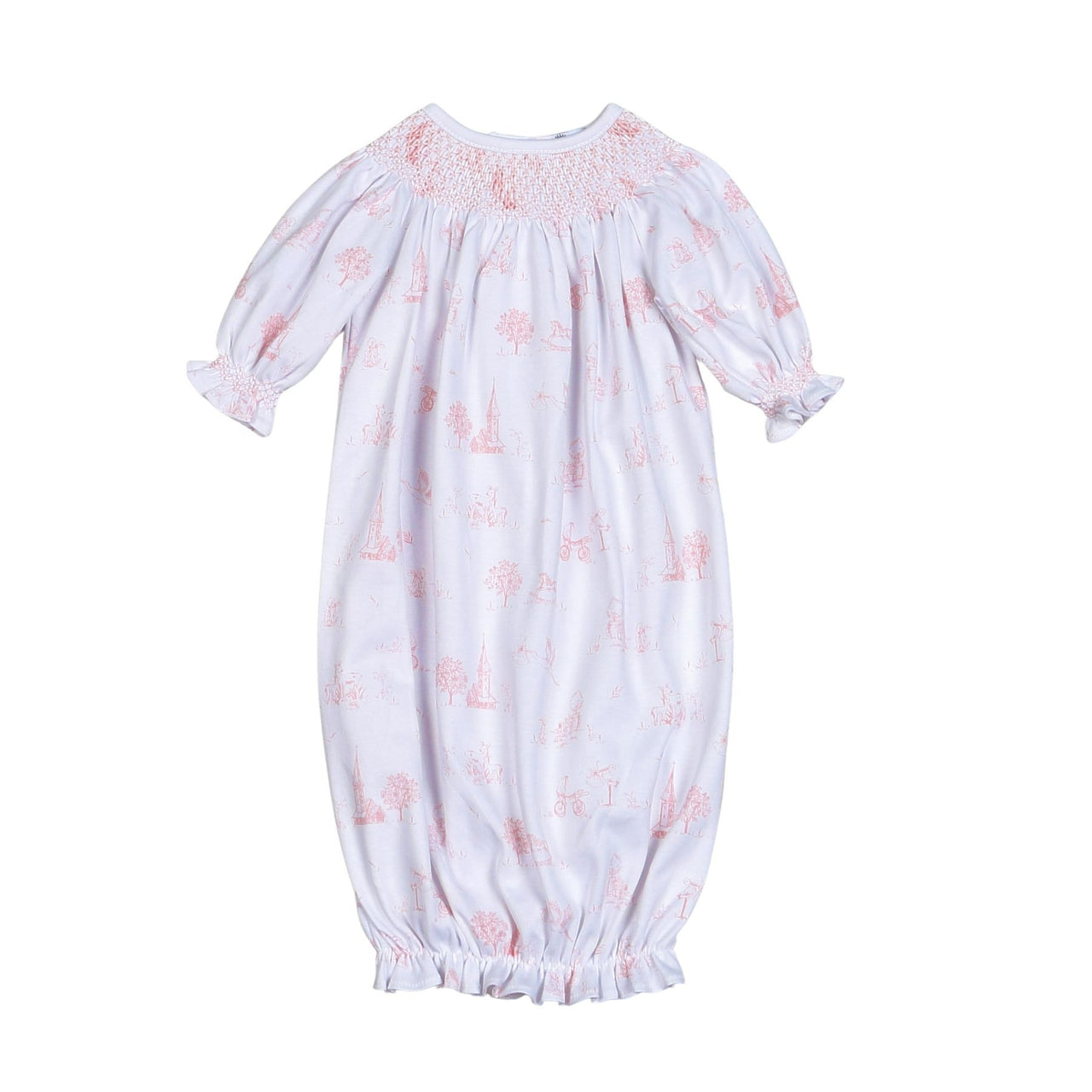 Baby Loren Pink Baby Toile Pima Hand Smocked Gown BTI-519 5201