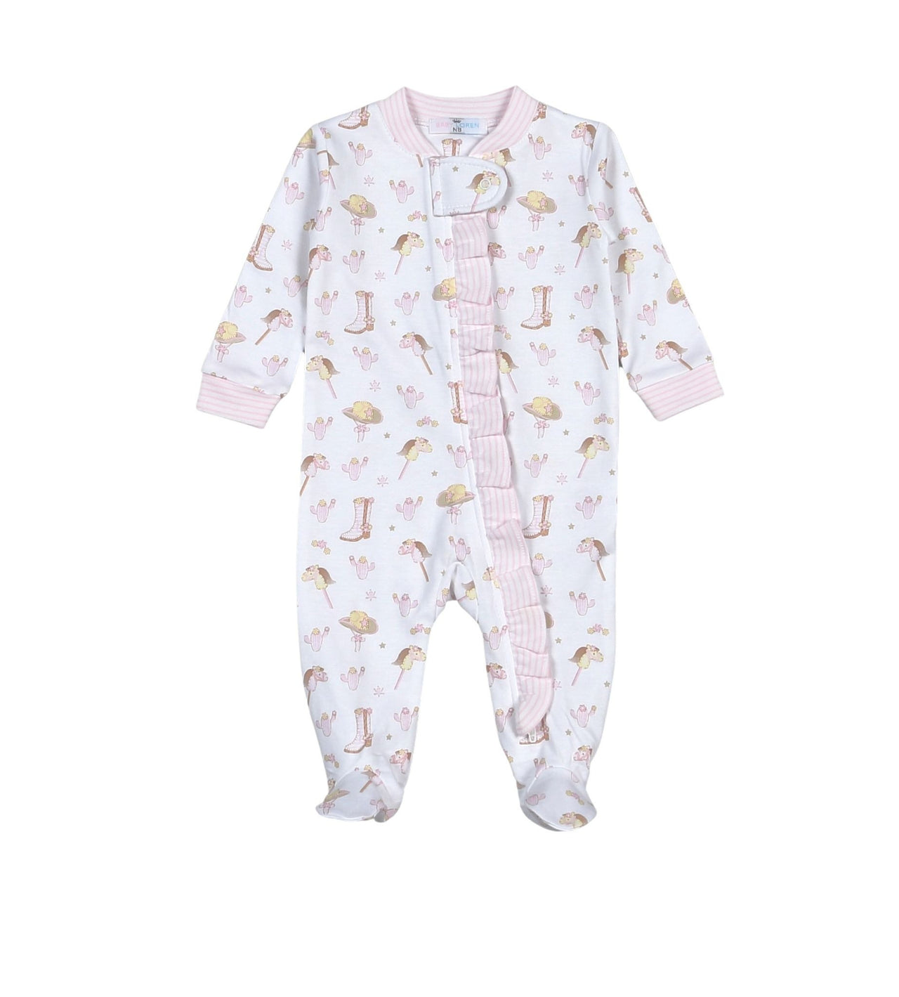 Baby Loren Howdy Baby Pima Zipper Footie White/Pink HWD-314 5207