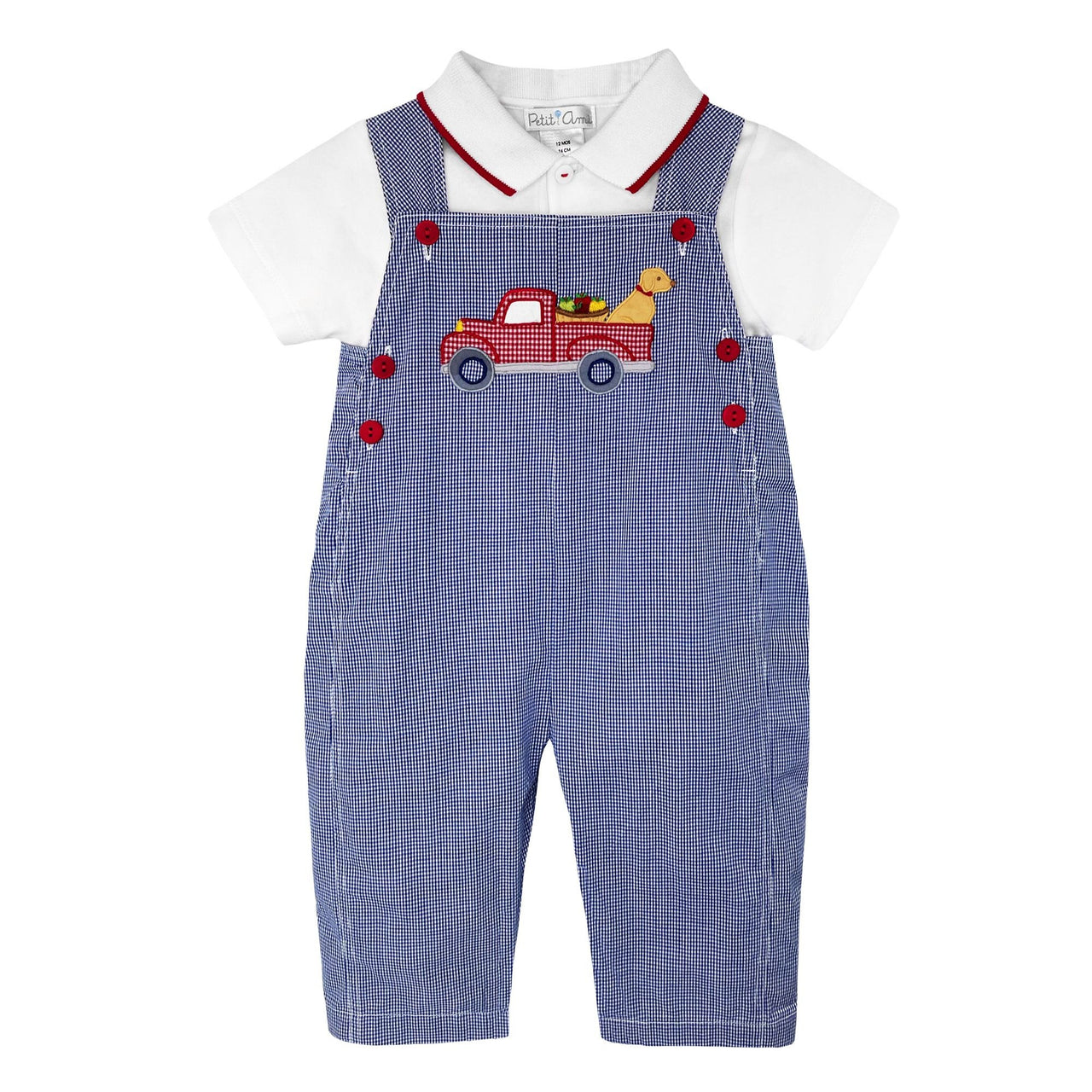 Petit Ami Overall/Shirt W/Truck Apple & Dogs 5107